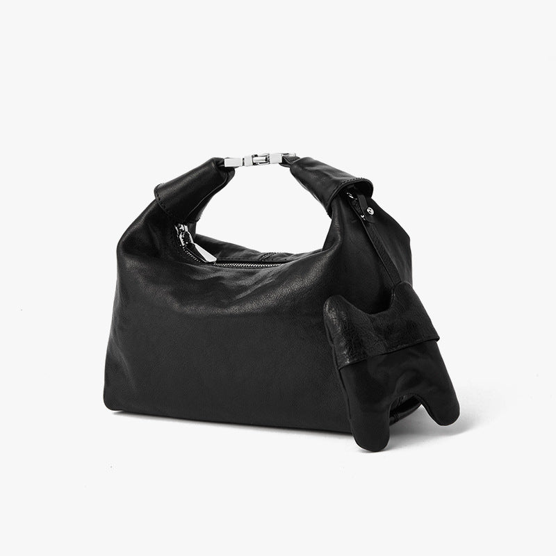 Korean Inspired Dumpling Shoulder Bag Luxurious Layer Crystal Vegetable Tanned Leather Handbag for Women Vintage Crossbody Design