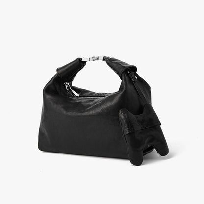 Korean Inspired Dumpling Shoulder Bag Luxurious Layer Crystal Vegetable Tanned Leather Handbag for Women Vintage Crossbody Design