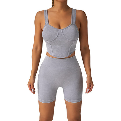 Women s Seamless Shimmer Yoga Set with Built In Bra Breathable High Waisted Shorts and Butt Lifting Design for Comfort and Style