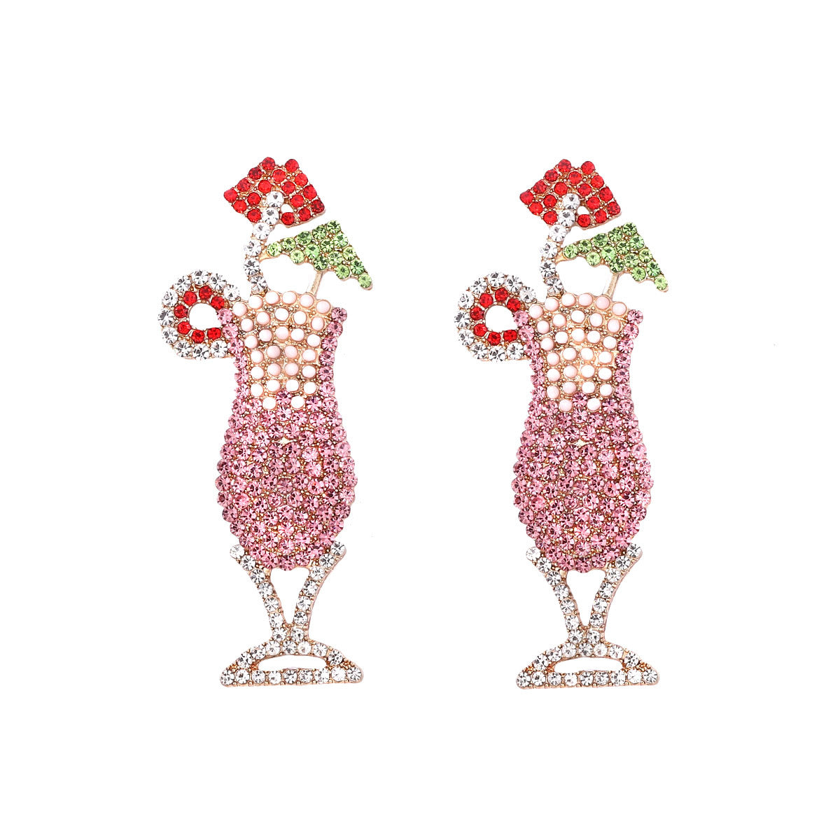 Hawaiian-Inspired Statement Drink Cup Earrings for Women – Colorful, Gem-Studded Fruit Cocktail Jewelry Accessory