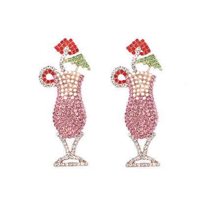 Hawaiian-Inspired Statement Drink Cup Earrings for Women – Colorful, Gem-Studded Fruit Cocktail Jewelry Accessory