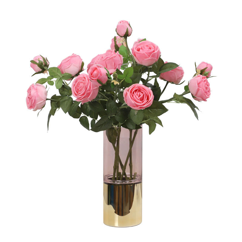 Lifelike 3-Head Moisturizing Sweetheart Faux Rose Flowers | Elegant Home and Living Room Decor | Perfect Artificial Plant Pots for Lasting Beauty