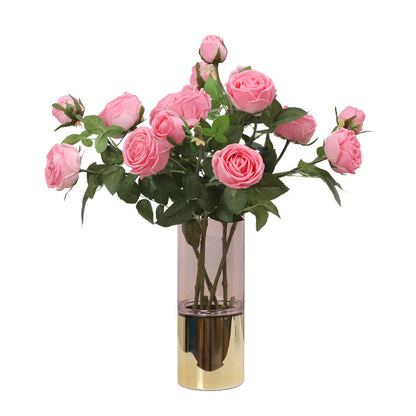 Lifelike 3-Head Moisturizing Sweetheart Faux Rose Flowers | Elegant Home and Living Room Decor | Perfect Artificial Plant Pots for Lasting Beauty