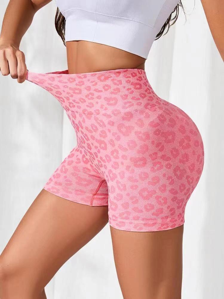 High Waisted Leopard Print Yoga Shorts 7 Vibrant Colors Flattering Ruching for Comfort and Style