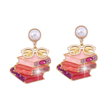 Chic and Unique Rhinestone-Studded Cute Pearl Drop Earrings for Readers - Adorable Eyeglass-Inspired Design Perfect for Stylish Statement Looks