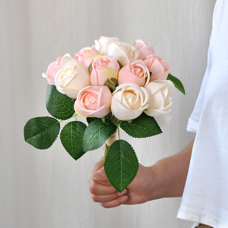 Stunning Hand-Tied Bouquet for Weddings: 12-Head Faux Rose Bridesmaid Floral Arrangement with Rolled Petals - Perfect for Wedding Events and Decorations