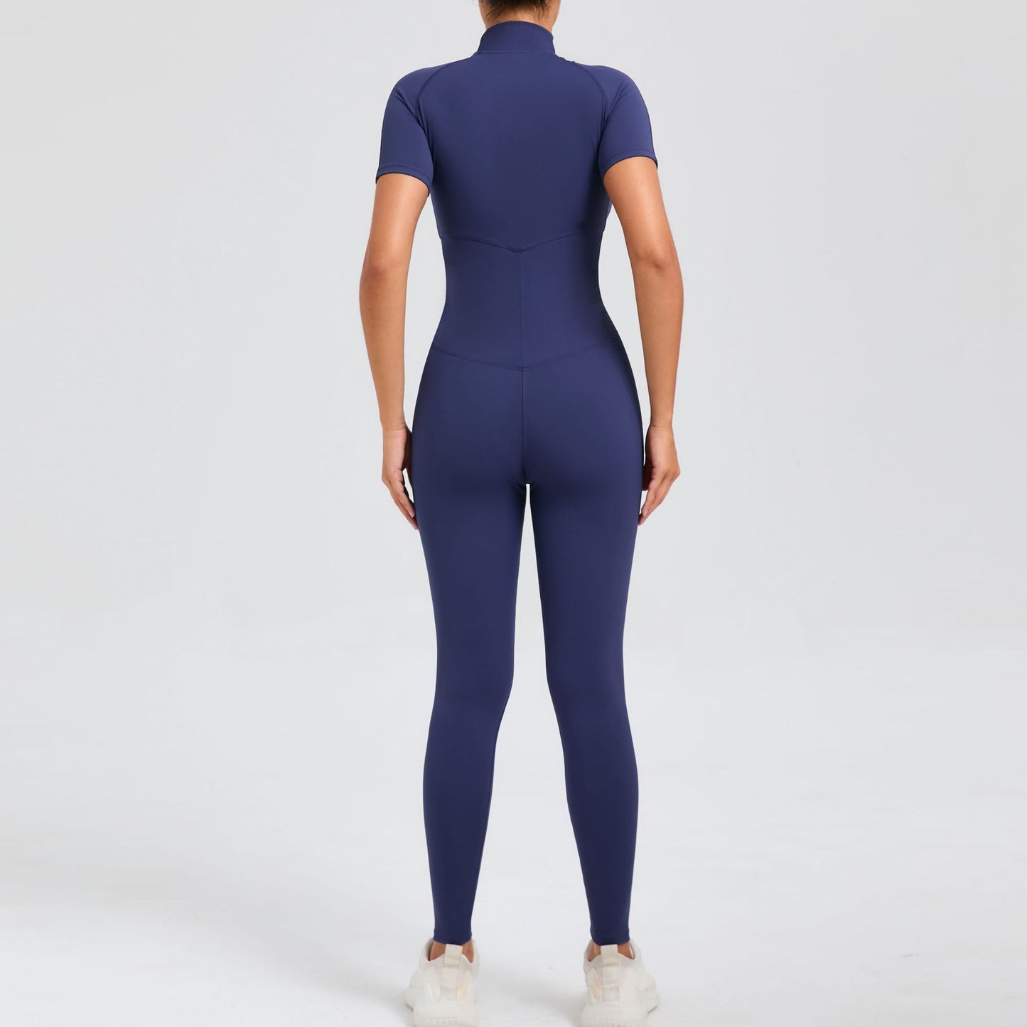 High Compression Zippered Short Sleeve Yoga Jumpsuit for Women Sculpting Bodysuit for Outdoor Fitness Active Wear Model 50320