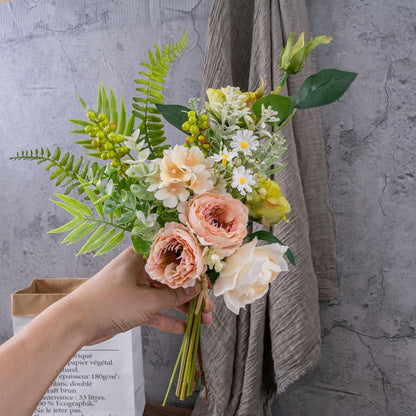 Elegant Faux Rose Bouquet with Sweet Osmanthus - Perfect for Wedding Decorations and Wall Art - Stunning Handheld Floral Arrangement - CF02013