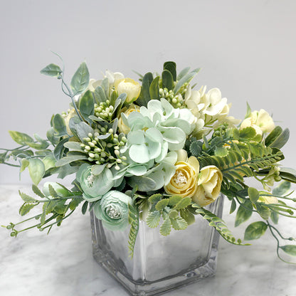 Elegant Faux Floral Table Centerpiece Arrangement with Elsa Hydrangea and Camellia - Perfect for Weddings, Event Decor, and Photography