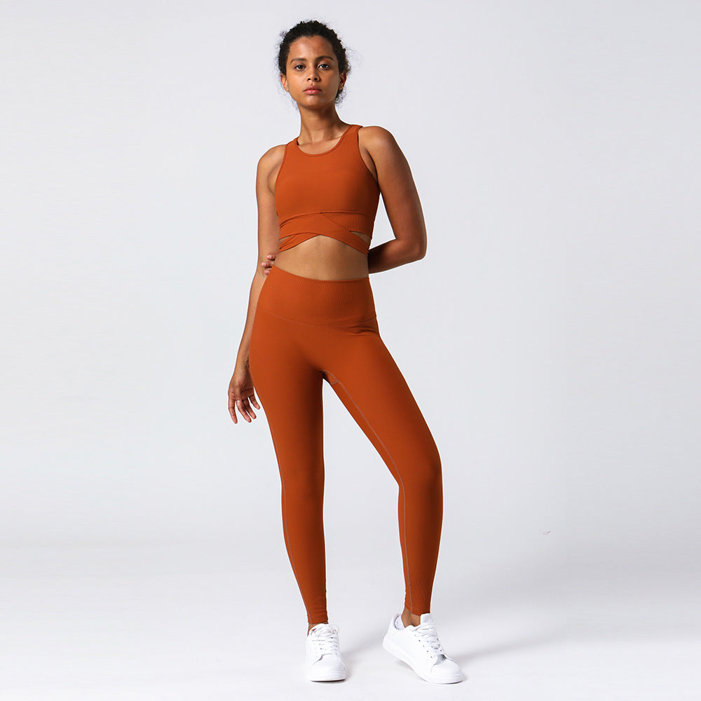 High Waisted Ribbed Yoga Set for Women Butt Lifting Fitness Outfit with stretchy breathable fabric for comfort and style