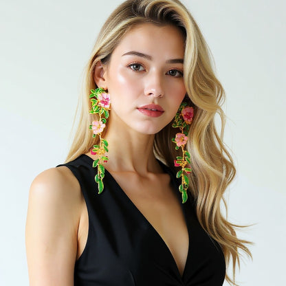 Exquisite Long Floral Drop Earrings for Women – Chic and Elegant Lightweight Tassel Jewelry with Unique Oversized Design