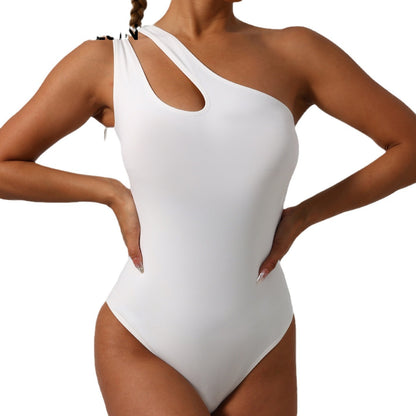 Elegant One Piece Bodysuit with Asymmetrical Cut Out Shoulder Strap No Cup Design for a Flattering Fit