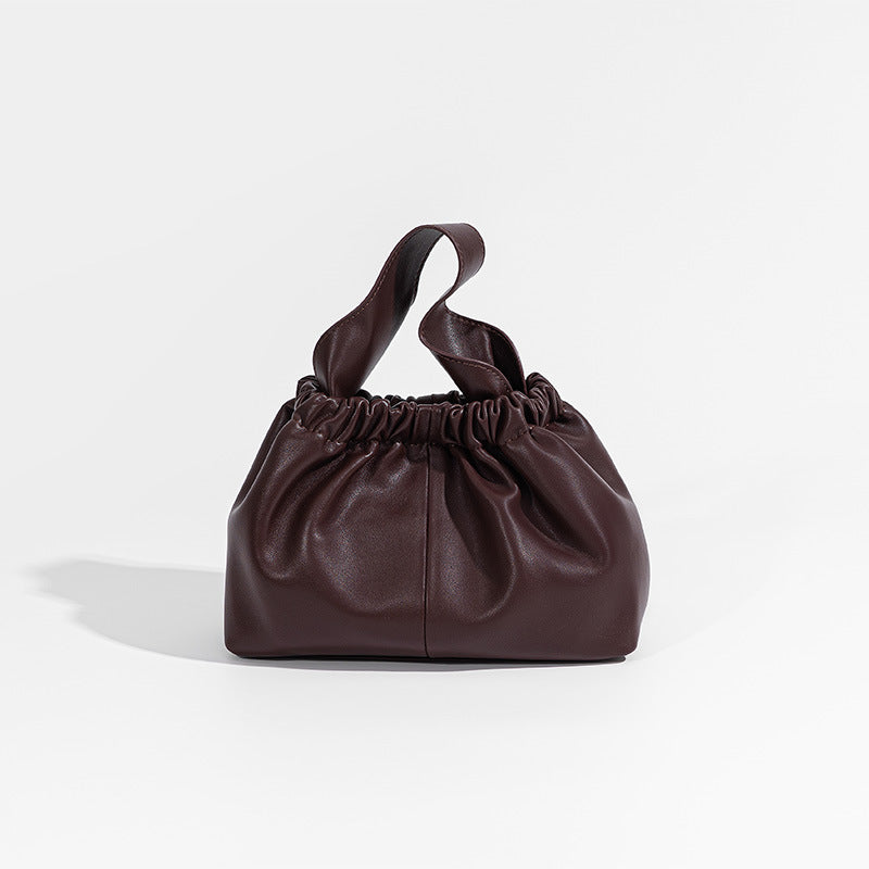 Chic Minimalist Crinkled Cloud Design Genuine Leather Handbag Versatile Early Autumn Shoulder Crossbody Bag for Everyday Elegance