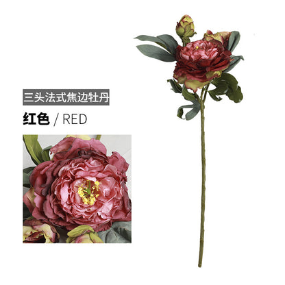 Realistic Triple-Headed French Edge Peony Artificial Flowers - Stunning Home Decoration for Living Room, Perfect for Floral Arrangements and Elegant Display