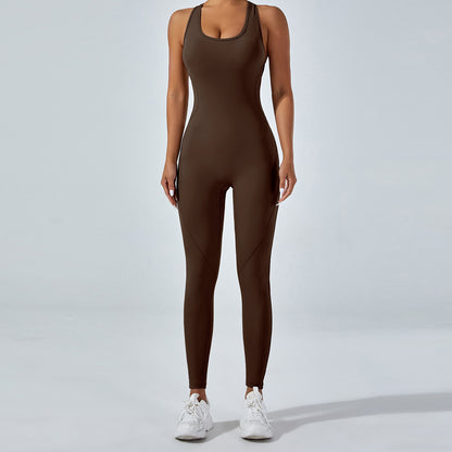 High Performance Outdoor Yoga Jumpsuit with Stunning Open Back Design Stretchy One Piece Full Length Leggings for Comfort and Flexibility