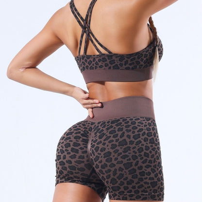 Summer Seamless High Waisted Leopard Print Leggings and Shorts Set for Women for Fitness Cycling and Yoga Quick Dry Tummy Control and Enhanced Lift