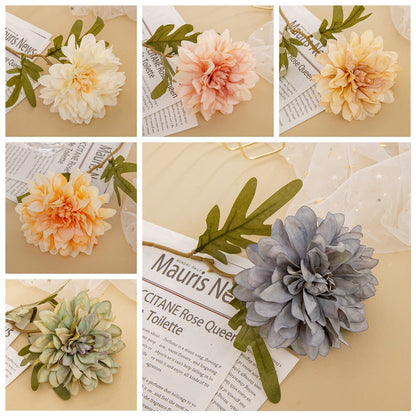 Realistic Dahlia Artificial Flower - Lifelike Green Plant Wedding Decor, Perfect for INS-inspired Events | MW66789