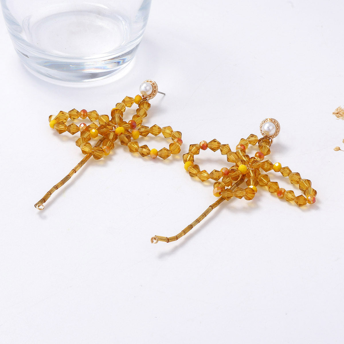Exaggerated Atmosphere Yellow Crystal Flower Braided Butterfly Earrings – Fresh and Stylish Bohemian-Inspired Jewelry for Women