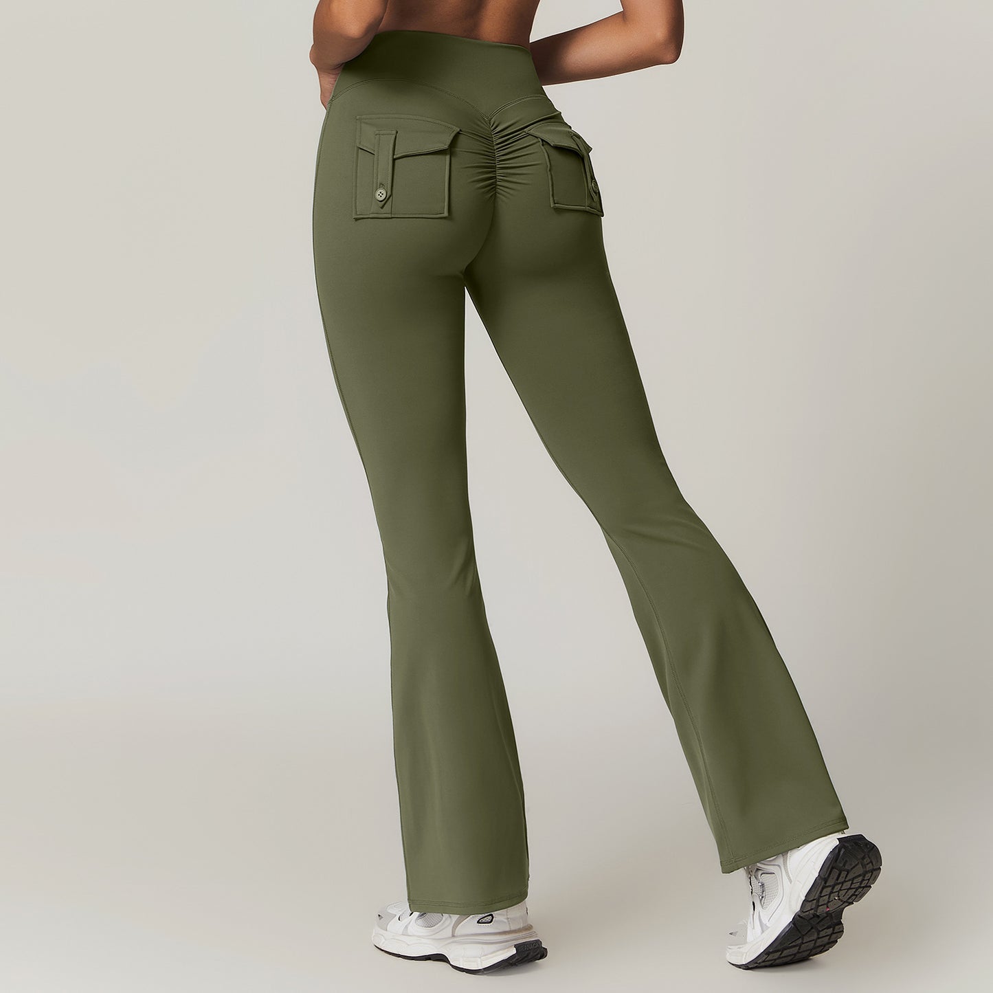 Women's High Waisted Wide Leg Utility Pants with Pockets Slimming and Flare Fitness Leggings for Comfort and Performance Model 8882