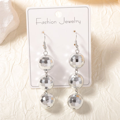 Trendy Geometric Disco Ball Beaded Dangle Earrings for Women - Hip Hop Sweet and Cool Tassel Design, Perfect for Any Occasion
