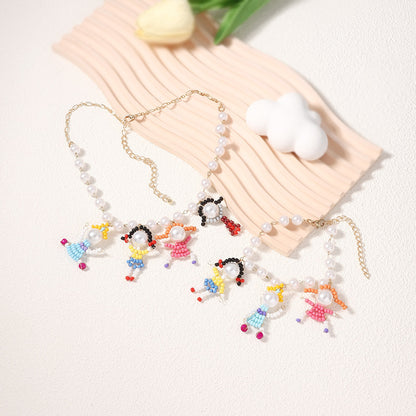 Stylish Summer Handmade Beaded Cartoon Character 3D Necklace and Bracelet Set - Unique, Fresh Design Inspired by Pearl Accents for Trendy Fashion Lovers