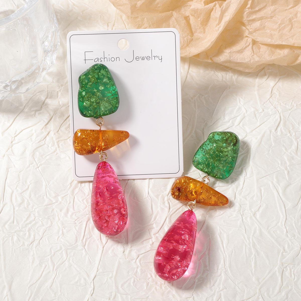 Bold Retro Colorful Resin Irregular Geometric Pieced Drop Earrings - Versatile, Chic, and Eye-Catching Fashion Statement