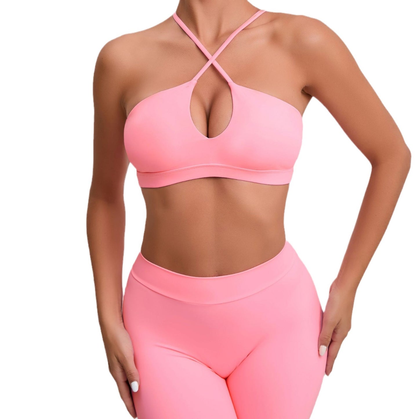 Yoga Outfit with Cross Back Design Breathable and Quick Dry 2 Piece Workout Set for Running and Gym Sessions