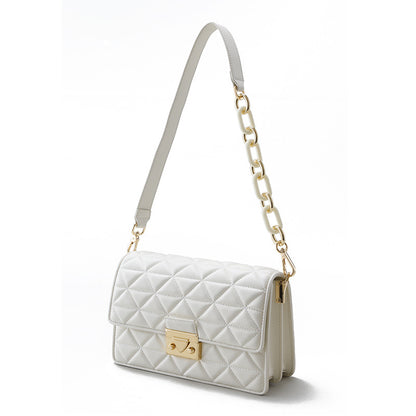 Chic Elegant Genuine Leather Korean Style Quilted Chain Underarm Mini Square Bag for Women Versatile Shoulder Crossbody Purse