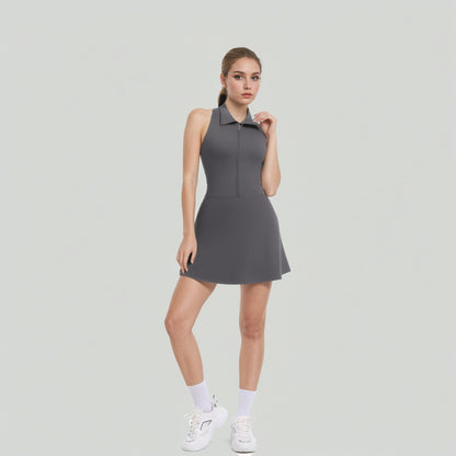 High Waisted Zip Front Tennis Dress with Collar Shaping Yoga Jumpsuit for Sporty Elegance and Comfort