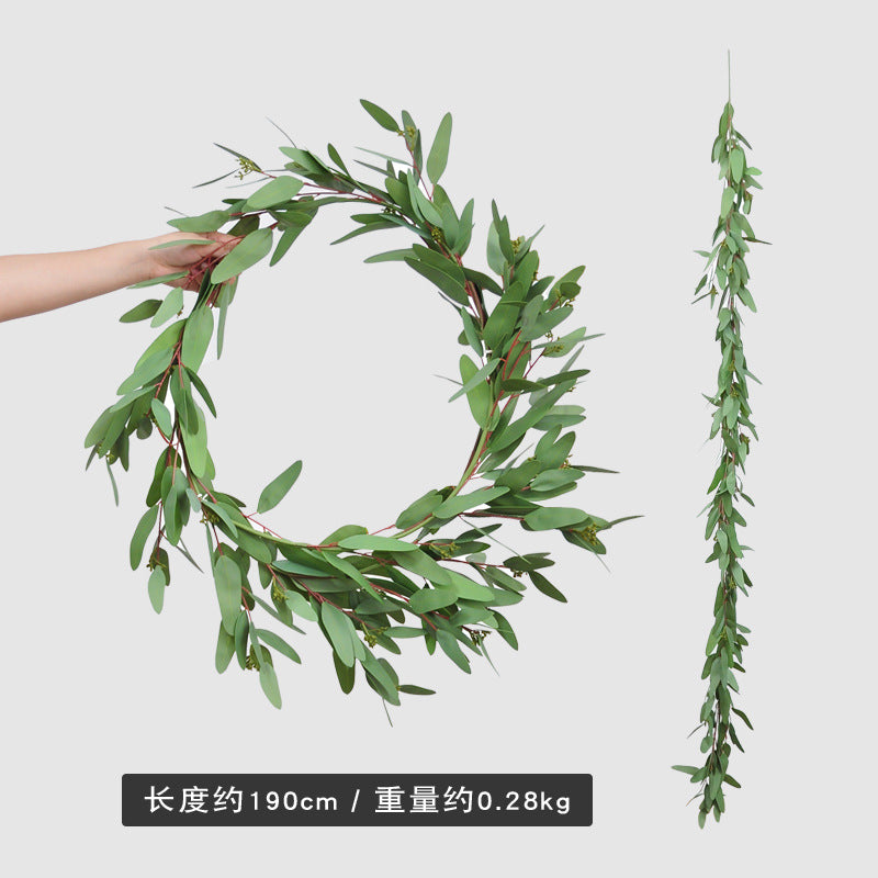 190cm Realistic Eucalyptus Vine with 3D Printed Double-Layer Leaves - Ideal Decorative Wall Hanging Plant for Home or Office