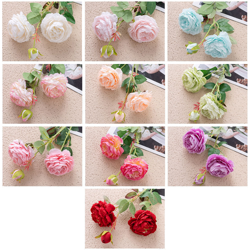 Elegant European-Style 3-Head Peony and Western Rose Artificial Flower Arrangement for Home Decor, Wedding Celebrations, and Wall Art - MW51010