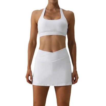 Spring Women s Tennis Outfit Set Outdoor Quick Dry Running and Fitness Sportswear with Halter Neck Tank Top for Comfort and Style