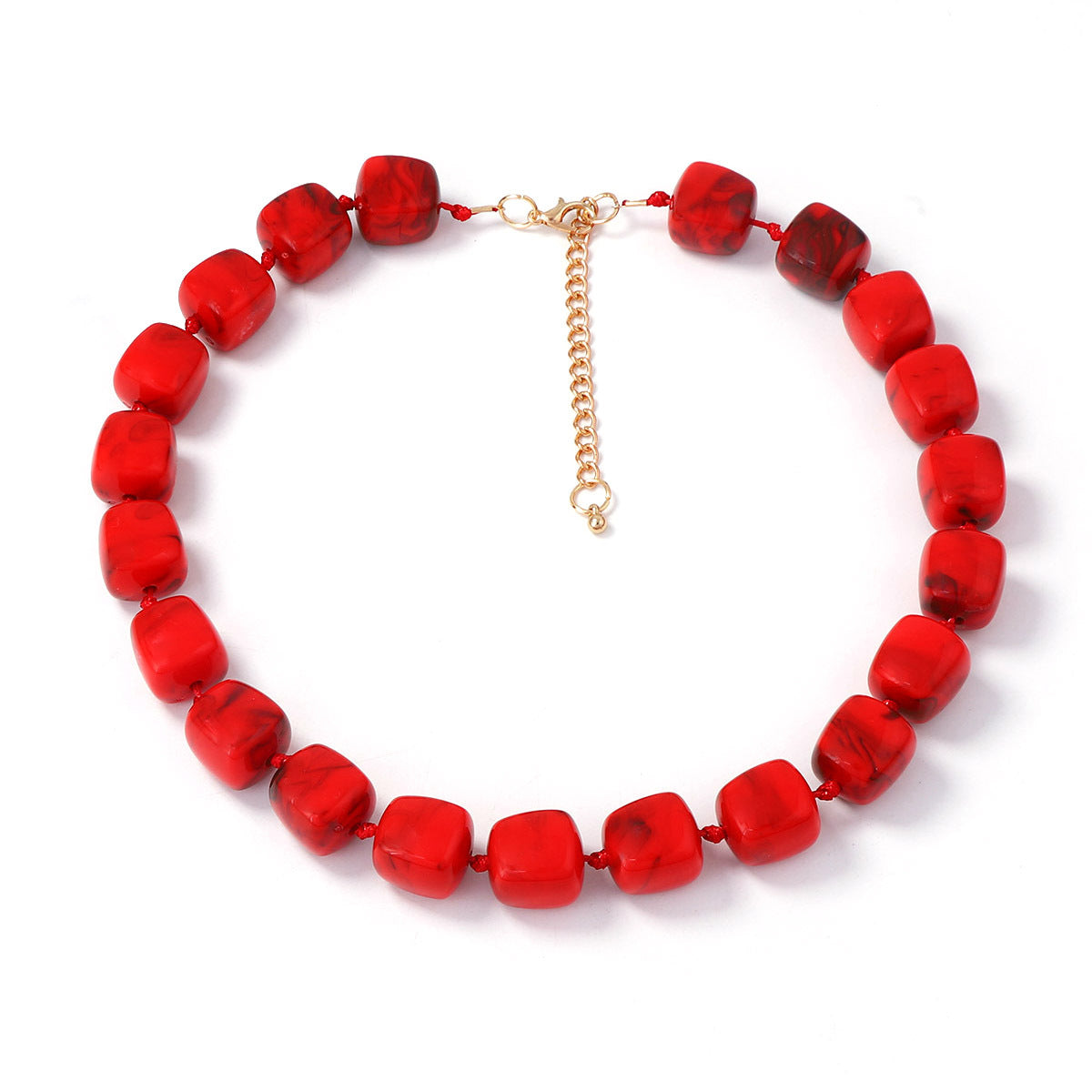 Stylish Minimalist Geometric Resin Beaded Square Necklace for Women - Elegant Choker-Style Chain for Effortless Everyday Chic