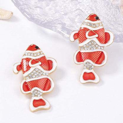 Adorable Tropical Ocean Animal Earrings with Sparkling Zirconia - Cute Cartoon Fish Studs for Every Occasion, Trendy and Playful Accessories for Women