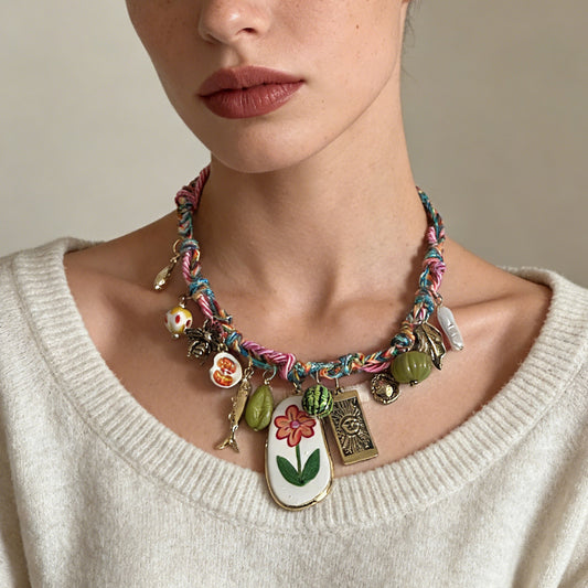 Summer Fresh Minimalist Colorful Handcrafted Floral Fruit Pendant Necklace for Women - Unique Bohemian Style Accessory