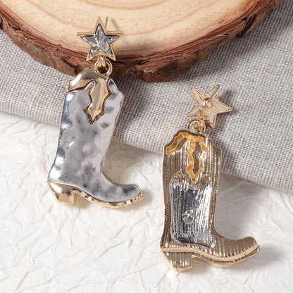 Stylish Vintage-Inspired Five-Star Alloy Combat Boots Earrings – Trendy and Versatile Jewelry for Women, Ideal for Unique Fashion Statements