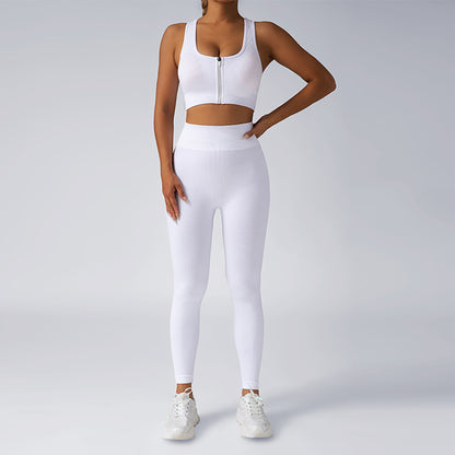 High Waist Seamless Yoga Pants for Women Peach Butt Lift Leggings Set with Built in Bra Padding and Zipper Closure for Workout and Everyday Comfort