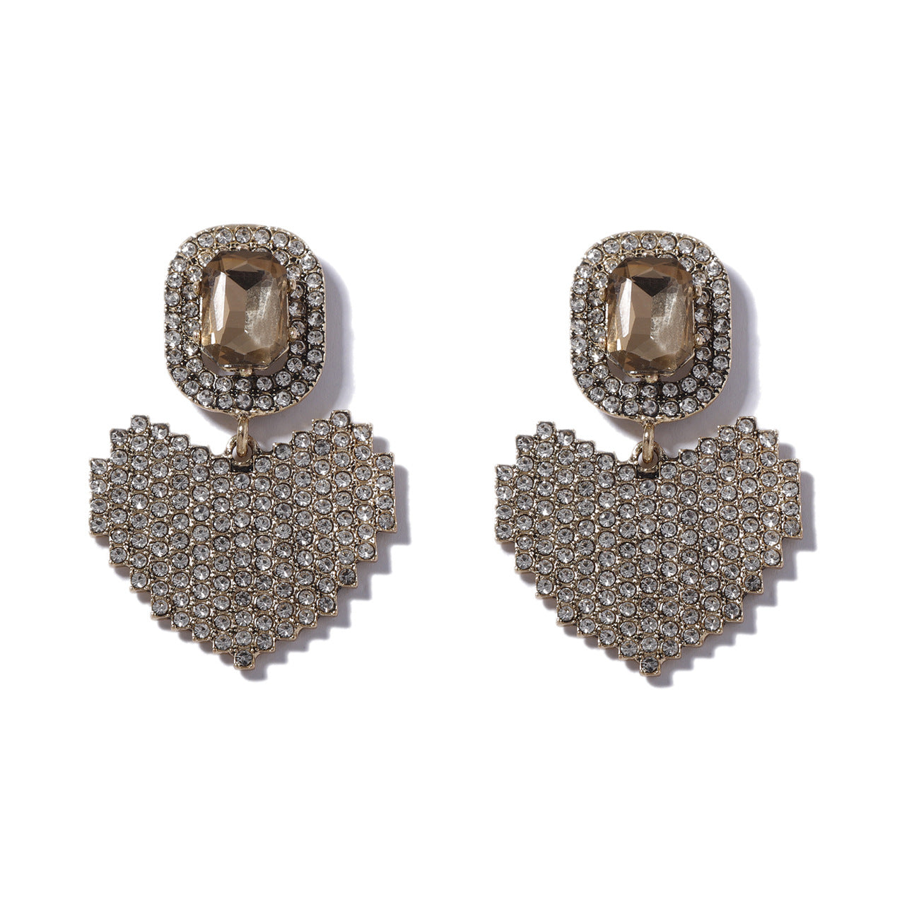 Exquisite Light Luxury Sparkling Gemstone Geometric Heart Alloy Earrings - Ultra-Shiny, Versatile, Everyday Fashion for Women