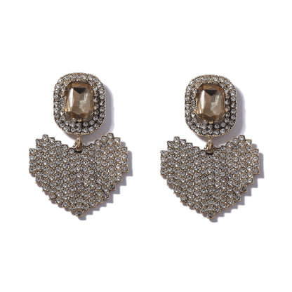 Exquisite Light Luxury Sparkling Gemstone Geometric Heart Alloy Earrings - Ultra-Shiny, Versatile, Everyday Fashion for Women