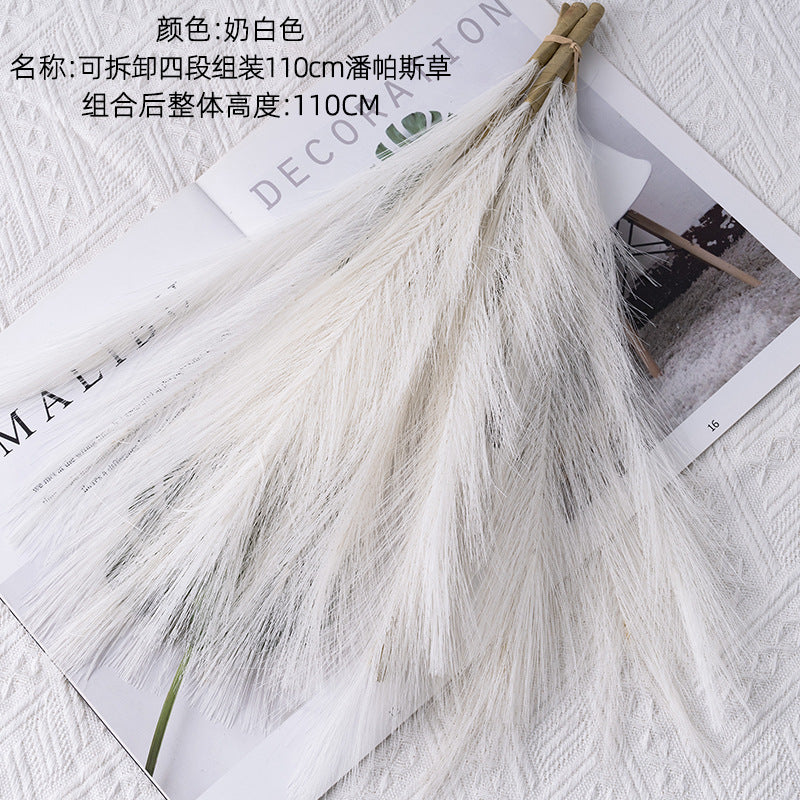 Detachable Four-Section 110cm Pampas Grass Fake Flowers - Versatile and Lifelike Faux Floral Décor for Elegant Home Arrangements (Model MW61215)