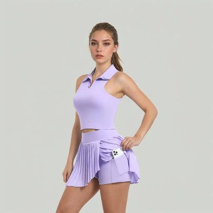 Women's Pleated Tennis Skirt Set Outdoor Leisure Running Fitness Apparel Quick Dry and Anti See Through Yoga Outfit