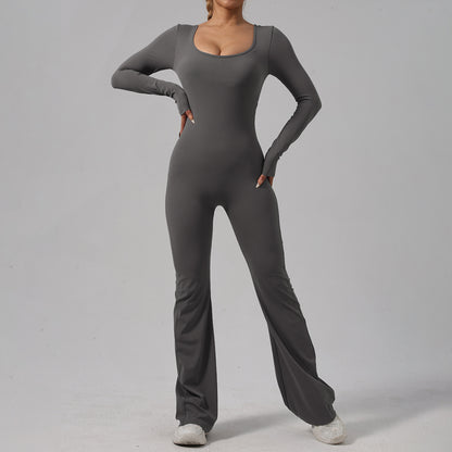 Long Sleeve Women's Slim Fit Yoga Bodysuit with Beautiful Back Design for Peach Butt and Pilates Workout