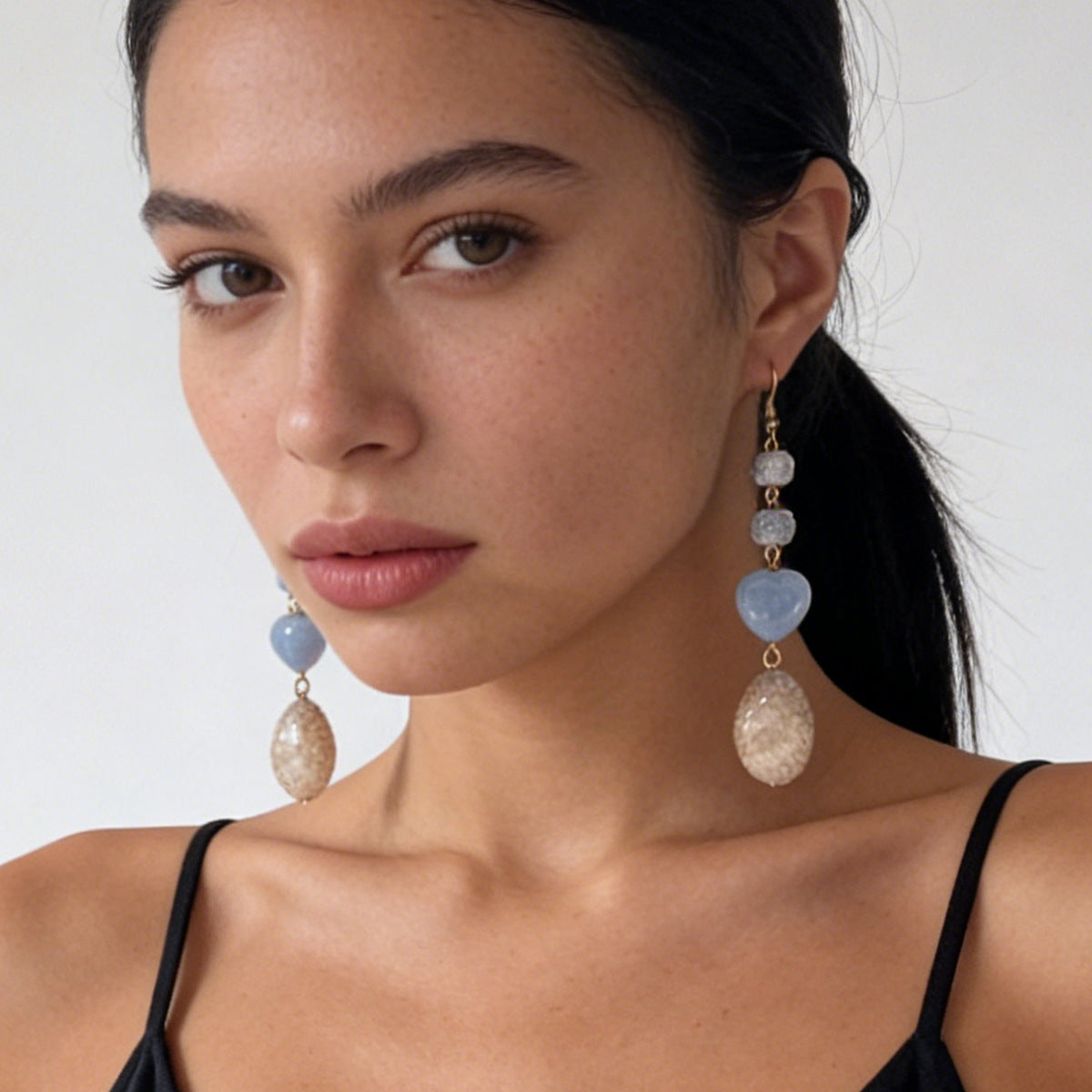 Chic Korean-Inspired Lightweight Luxury Colorful Resin Geometric Heart Hook Earrings with Stone-Like Texture - Perfect for Everyday Wear and Special Occasions