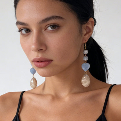 Chic Korean-Inspired Lightweight Luxury Colorful Resin Geometric Heart Hook Earrings with Stone-Like Texture - Perfect for Everyday Wear and Special Occasions