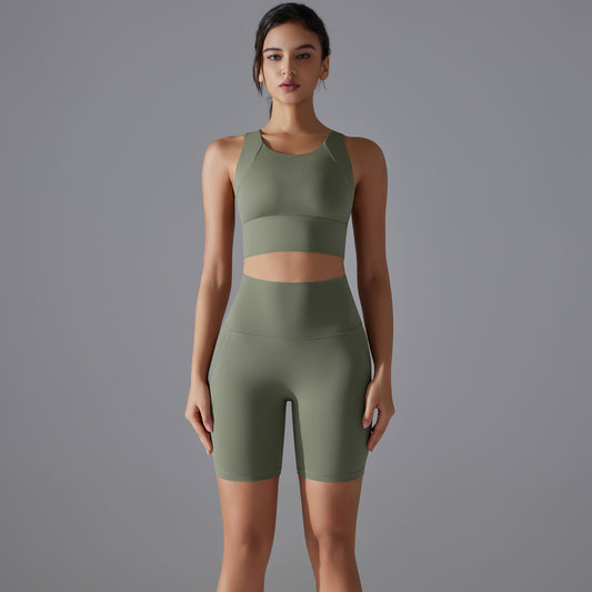 2 Piece High Waisted Sports Bra and Antibacterial Yoga Shorts Set No Show Through Design for Comfort Flexibility