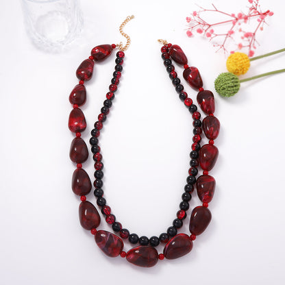 Unique Custom Design Multi-Layered Resin Bead Necklace for Women - Vintage Chic with Versatile Style for Every Occasion