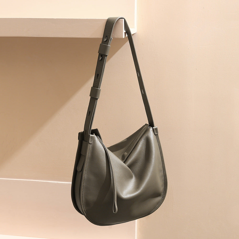 Genuine Top Grain Leather Tote Bag Relaxed Style Unique Oversized Design Minimalist Soft Leather Crossbody and Shoulder Bag for Effortless Chic