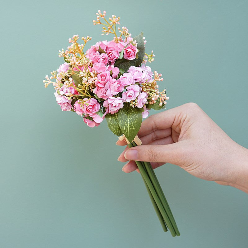 Elegant Faux Rose and Wheat Mini Paper Bouquet - Perfect for Weddings, Photography, and Home Decoration