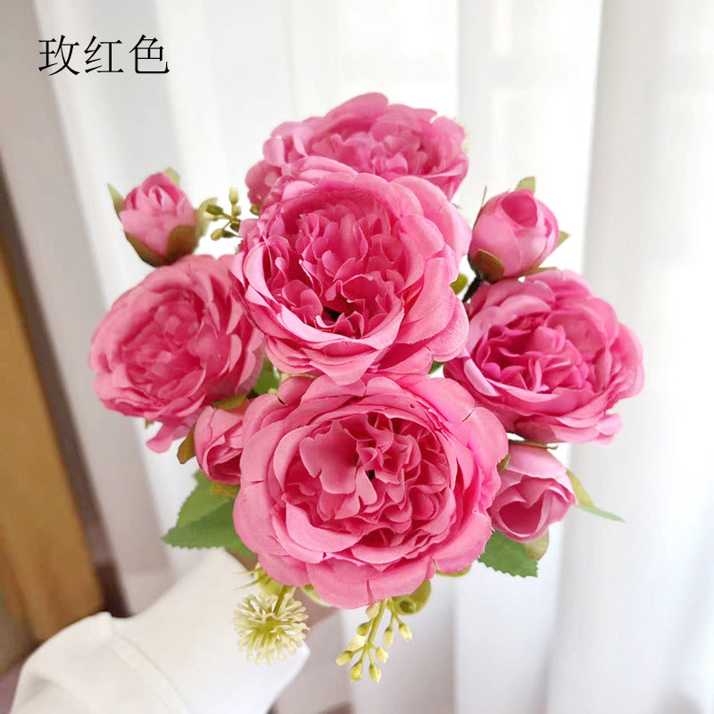 Stunning 5-Head Spring Peony and Korean-Style Faux Rose Bouquet - Perfect for Home Decor, Weddings, and Special Occasions