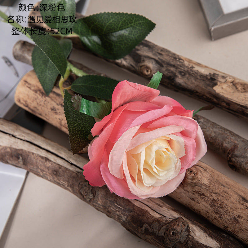 Realistic Faux Flower Single Stem Rose Bouquet for Weddings – Perfect Home Decor, Background Wall Accents, and Stunning Photography Props – Model MW41105